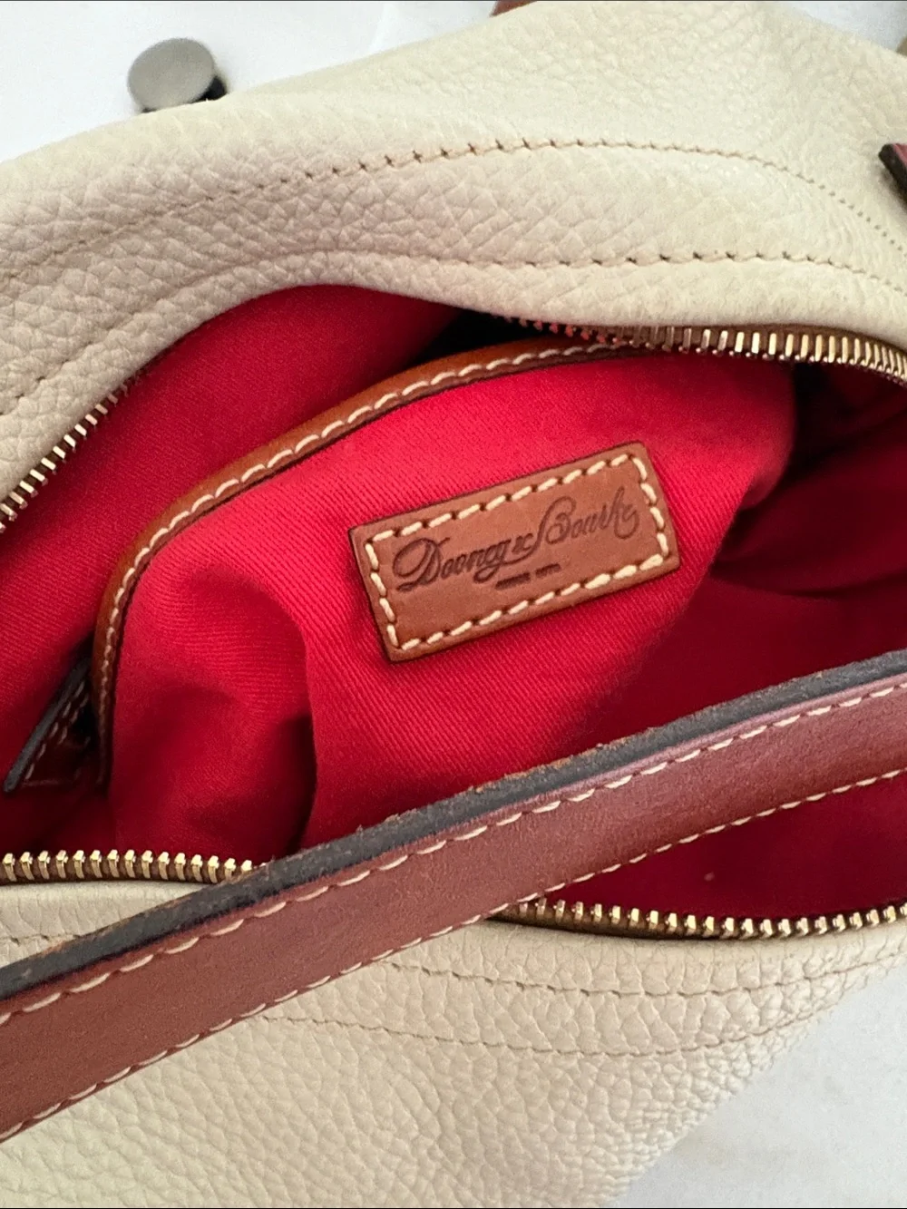Dooney & Bourke Cream and Brown Pebble Leather Hobo Shoulder Bag